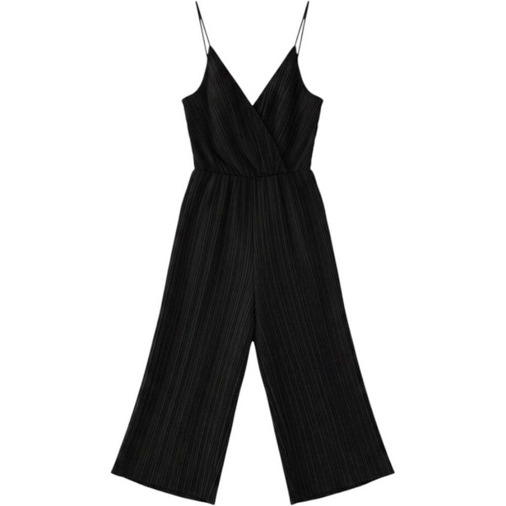 Cupcakes and Cashmere Black Plisse Wide Leg Jumpsuit V-Neck Large